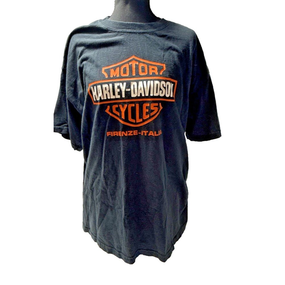 Harley Davidson Firenze-Italia T-shirt Mens XL Black Orange Cotton Short Sleeve